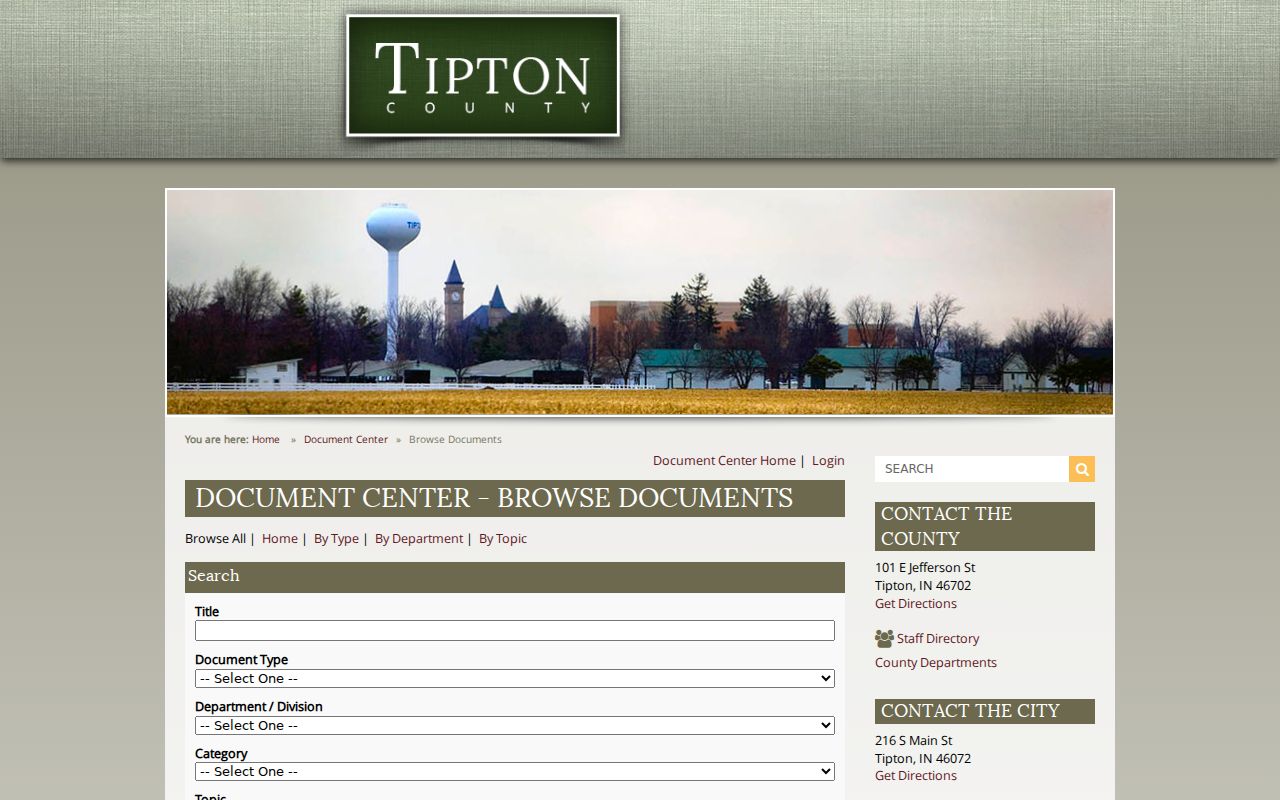 Tipton County Document Center filters for administrative records