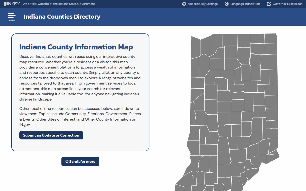 Indiana county information map listing Kempton in Tipton County